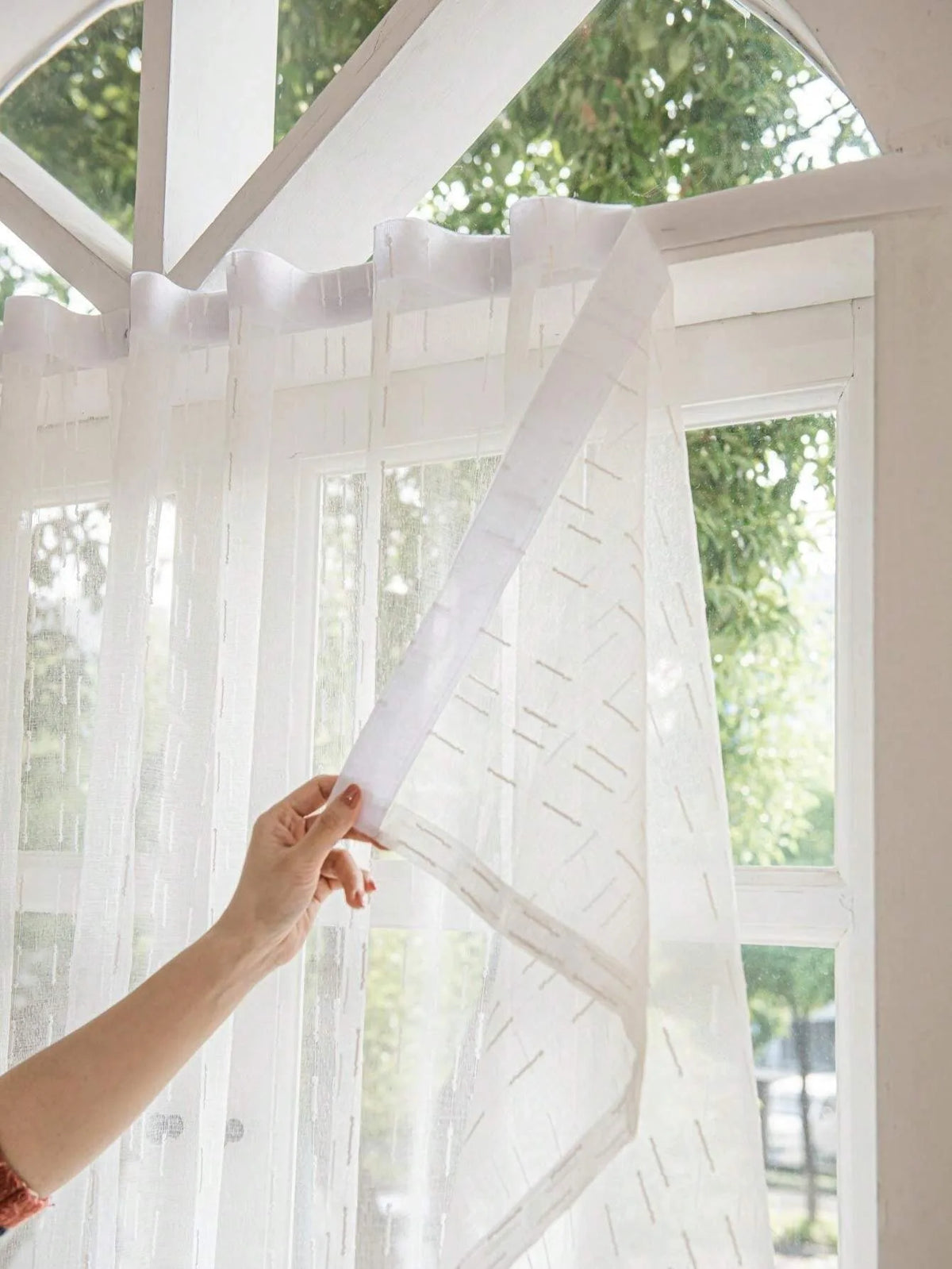 rideau blanc rayures finies transparent moderne auto adhésif facile 100% polyester différentes tailles