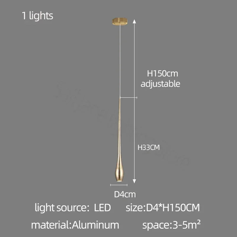 Suspension moderne dorée gouttes pluie opaques lumière chaude lumière blanche 90 260V