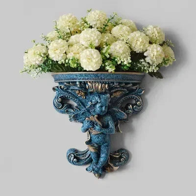 décoration murale résine cherubin baroque fleurs artificielles vintage étagères murales blanc bleu turquoise