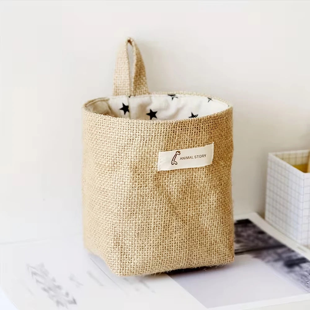 sac main toile jute rayé étoiles noires rustique boho chic anneau métallique beige gris