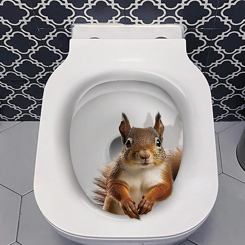 cache wc blanc animaux 3d adhésif ecureuil chat papillons