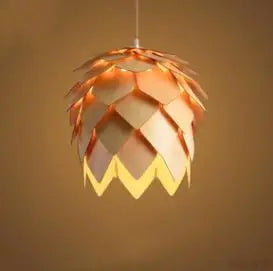 suspension lumineuse bois marron clair dorée feuilles stylisées lustre moderne salon chambre naturel