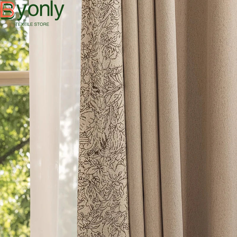 rideaux polyester floral classique opaques anneaux métalliques beiges motifs chambre moderne