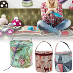 sac main rond polyestère réutilisable multi usages vert rose patchwork vintage fleur animal gravures