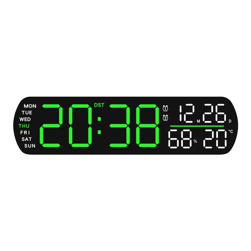 horloge numérique moderne affichage LED noir vert blanc calendrier automatique nocturne