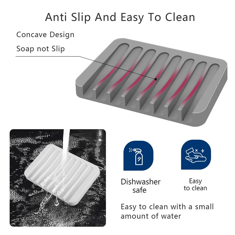 support savon silicone rayures horizontales gris bleu clair moderne salle bain égouttoir antidérapant