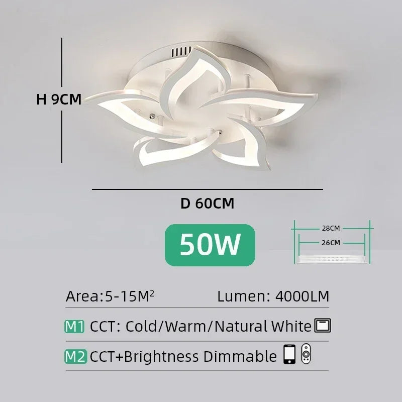 lampe moderne fleur lotus acrylique polie blanc noir réglable lumière chambre salon