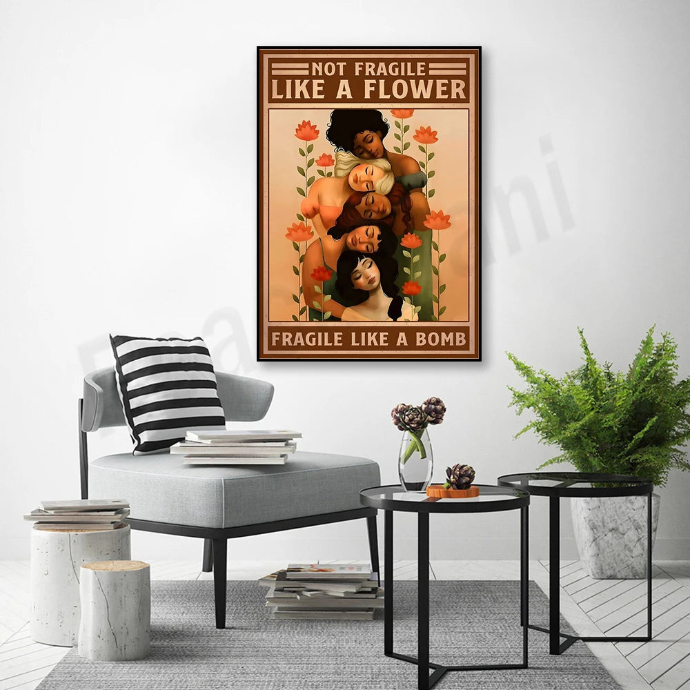 toile d'art vintage illustration personnes s'embrassant fleurs rouge texte bomb flower decoration murale retraite