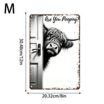 panneau decoratif metal vache highland rustique humoristique fond gris entrouverture toilettess