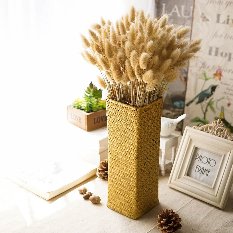 vases rotin tressé naturel rustique décoration maison fleurs séchées réutilisable