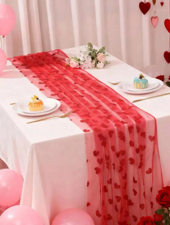 ruban table transparent coeurs rouges chambre mariage fêtes saint valentin décoratif romantique rouge blanc
