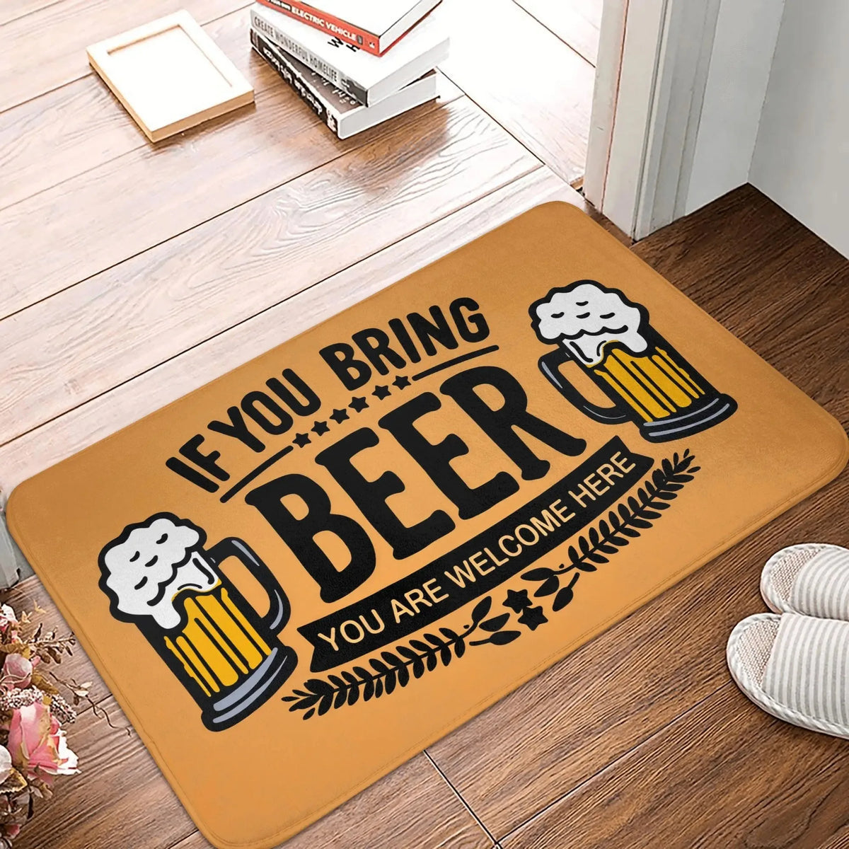 paillasson porte entrée humour bière tapis sol extérieur orange beige marron vintage