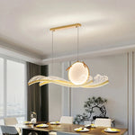 suspension lumineuse moderne vague motif floral acrylique led dimmable noir doré blanc
