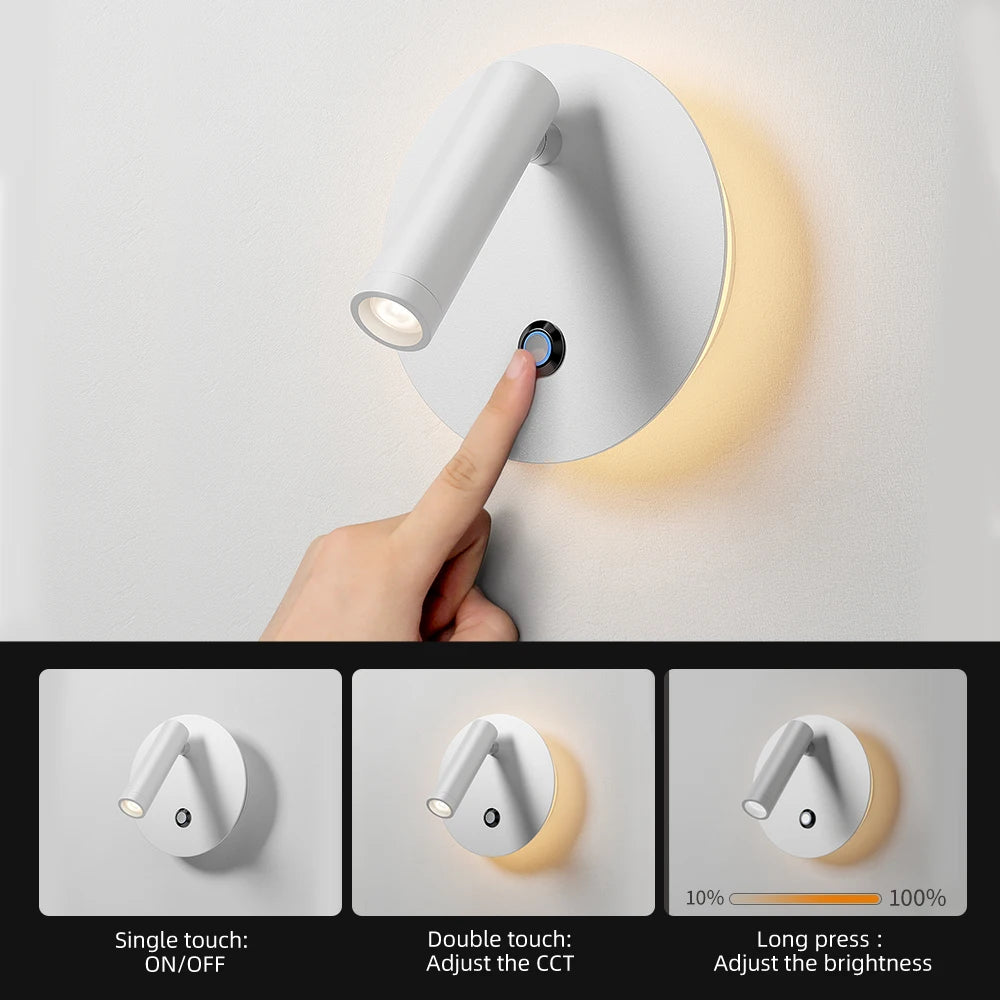 lampe murale moderne led dimmable blanc mat interrupteur tactile fixée mur chambre entree
