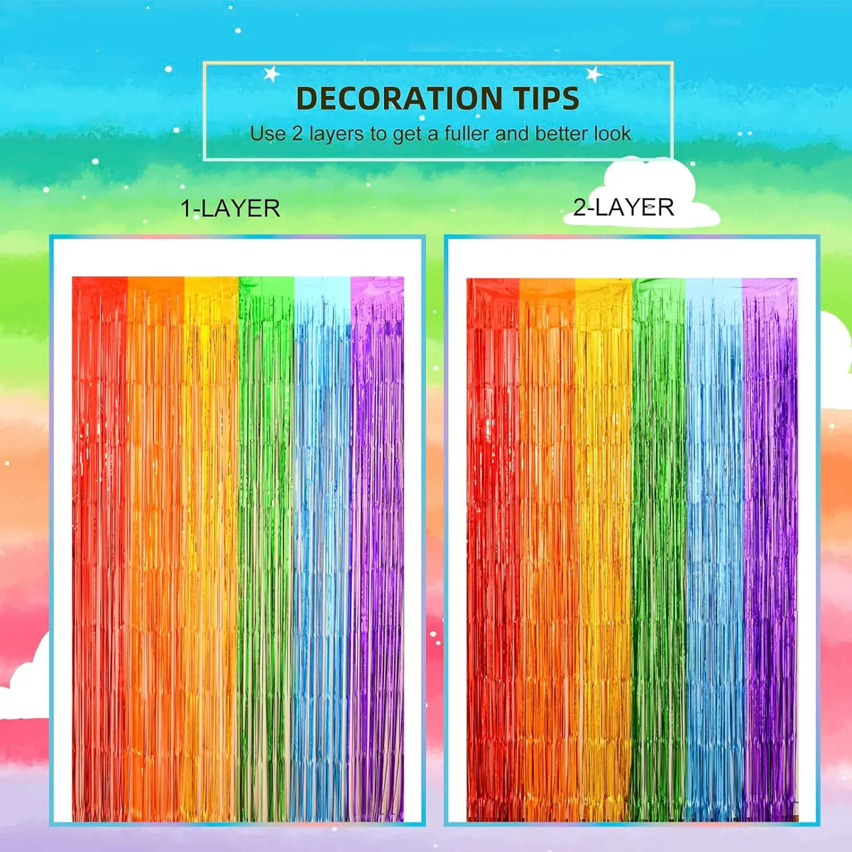 rideau franges métalliques couleurs vives mariage anniversaire décoration festive adhésif pack deux