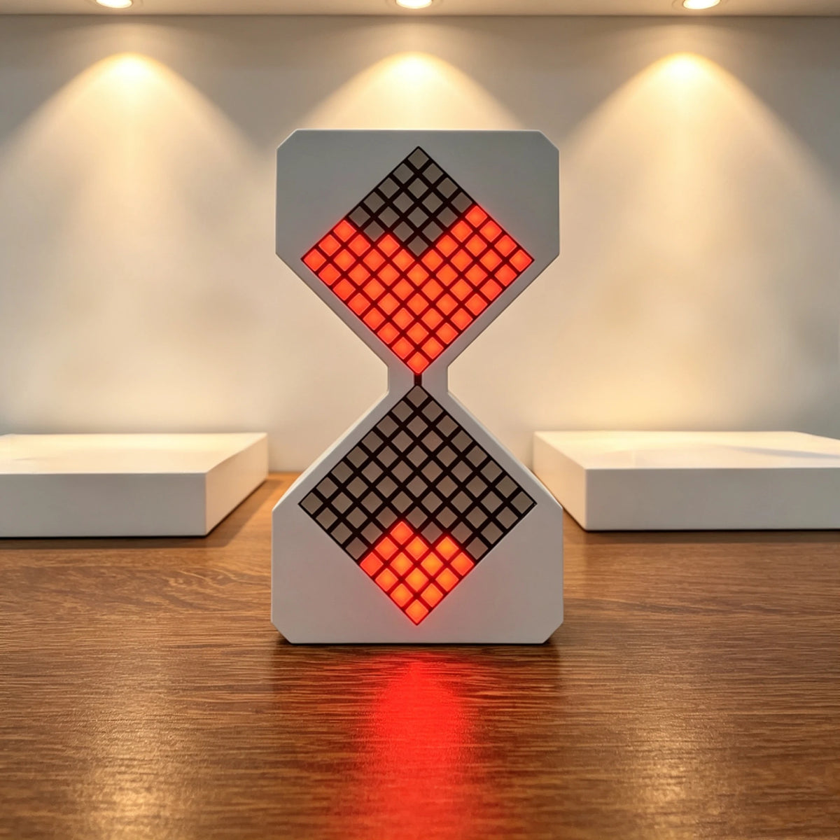 horloge led pixelée moderne minimaliste blanc noir ajustement luminosité affichage temps switch charge cabled