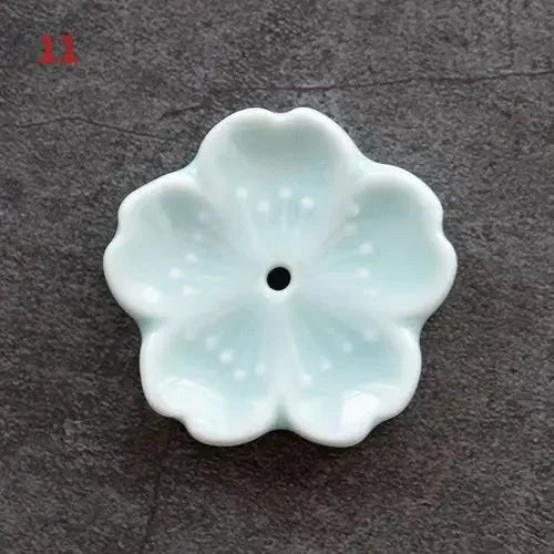 support bâtonnets encens fleurs stylisées artisanal rose bleu vert jaune blanc