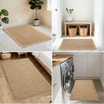 tapis bain microfibre absorbant antidérapant moderne beige clair maille géométrique bordure frisée sèche rapidement