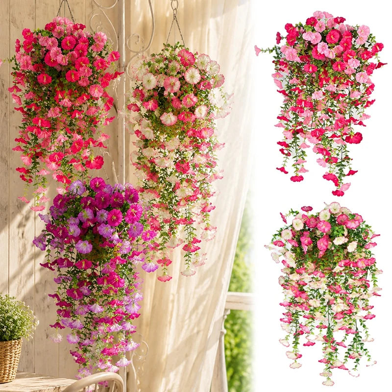 guirlande suspendue artificielle fleurs roses blanches violettes orange jaunes naturelles decoration jardin fete mariage