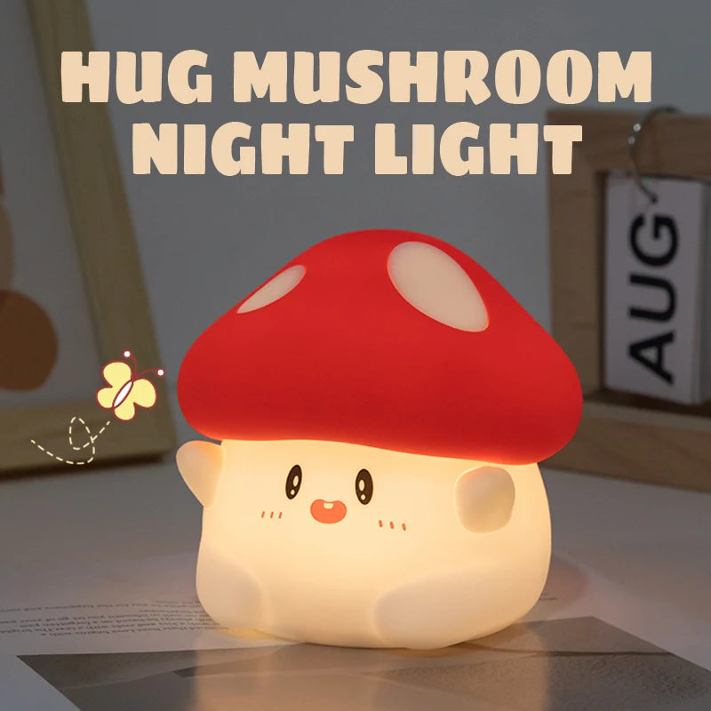 veilleuse nuit forme champignon rouge blanche capteur tactile rechargeable mignon cartoon chambre enfant