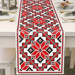 nappe décorative géométrique rouge blanc noire motifs traditionnels folkloriques polyester grande table cuisine festivités