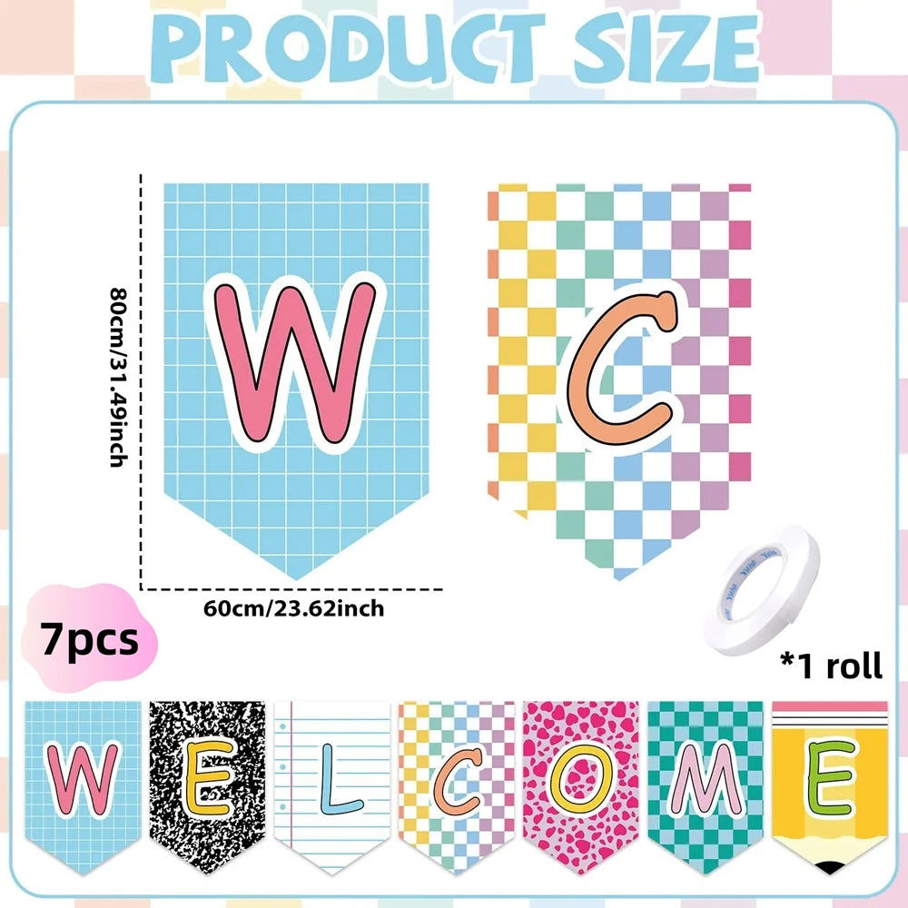 rideaux polyester crayon motif anniversaire retour école moderne enfantin jaune rose blanc