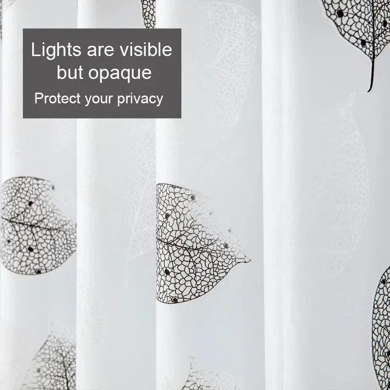 rideau douche semi transparent feuilles motif naturel moderne blanc gris argenté métalliques