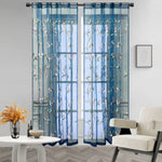 rideau tulle fleuri moderne bleu blanc doré salon inclusion pastorale floral