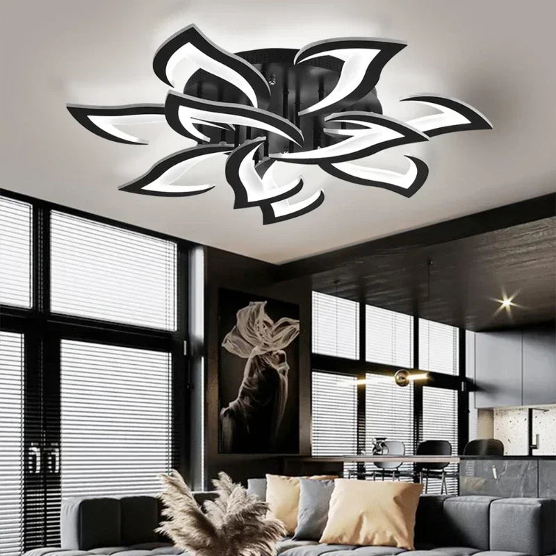 lampe moderne fleur lotus acrylique polie blanc noir réglable lumière chambre salon