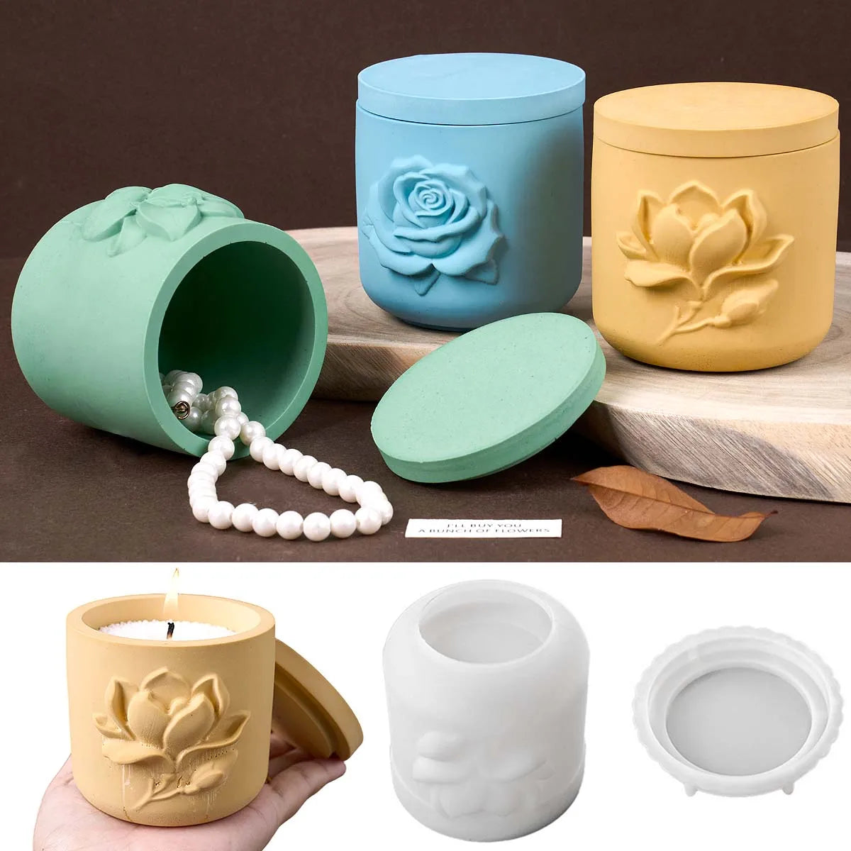 moule silicone bougie forme rose relief pot fleurs décoration nordique diy maison magnolia lys