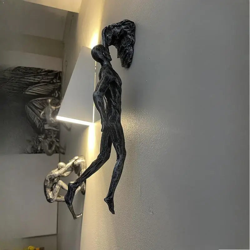 sculptures résine athlète grimpeur noir modernes abstraites tringles murales
