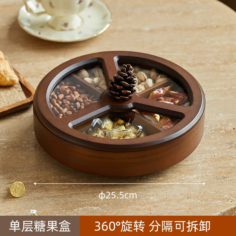 boîte bonbons bois marron moderne double couche rangement fruits noix chocolats assiette collation