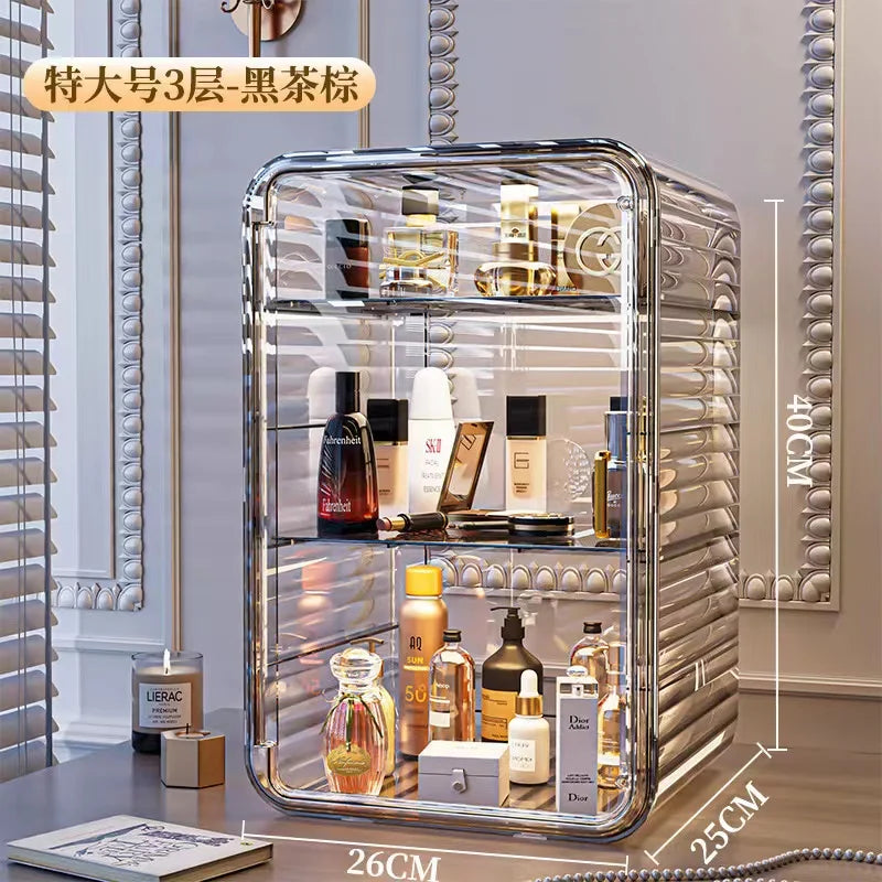 boîte rangement transparente moderne rayures horizontales cosmétiques maquillage parfums imperméable multifonctionnelle