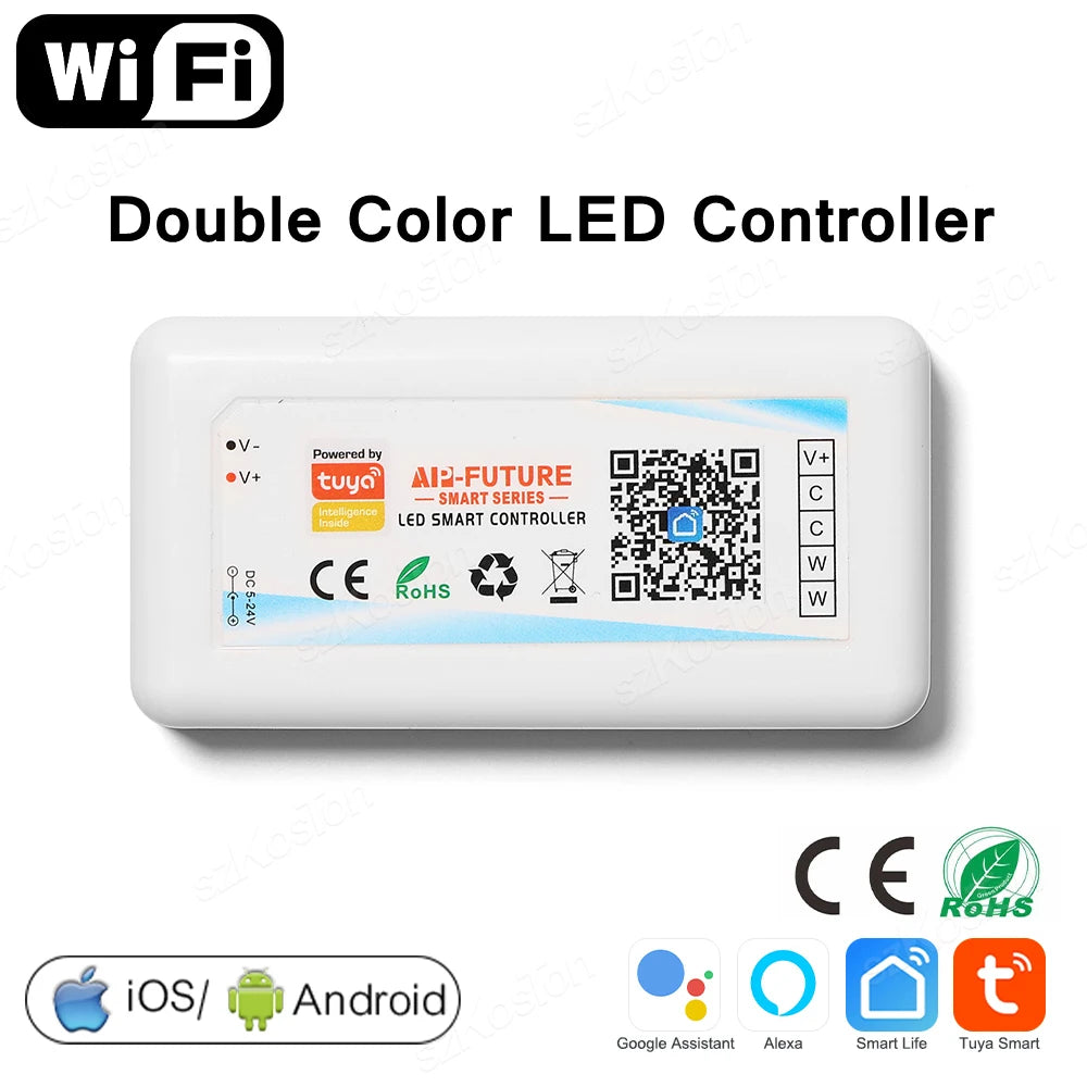 contrôleur led intelligent wifi rgb rgbw cct blanc moderne câbles fixations oriellets