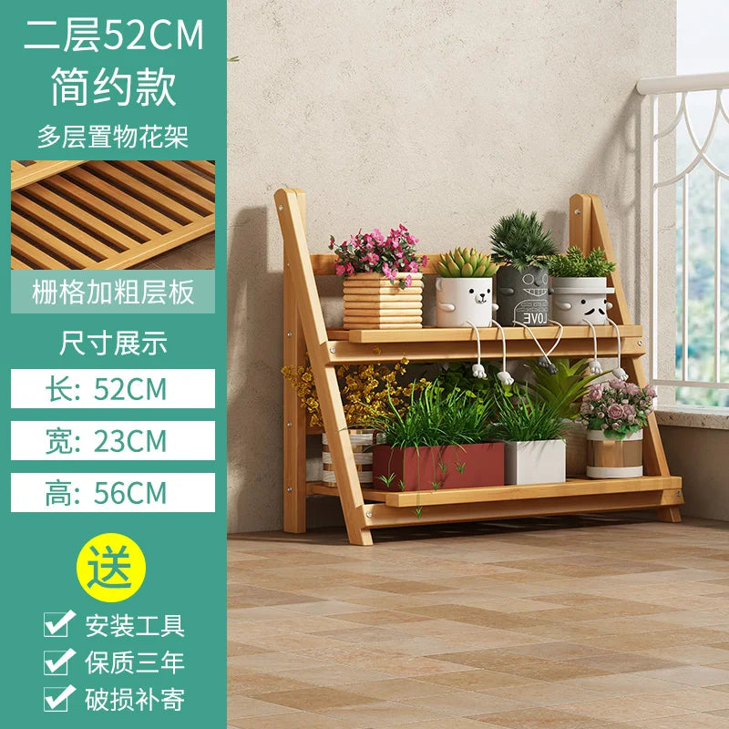 étagère plante bois naturel pliable moderne minimaliste deux étages long 50 cm
