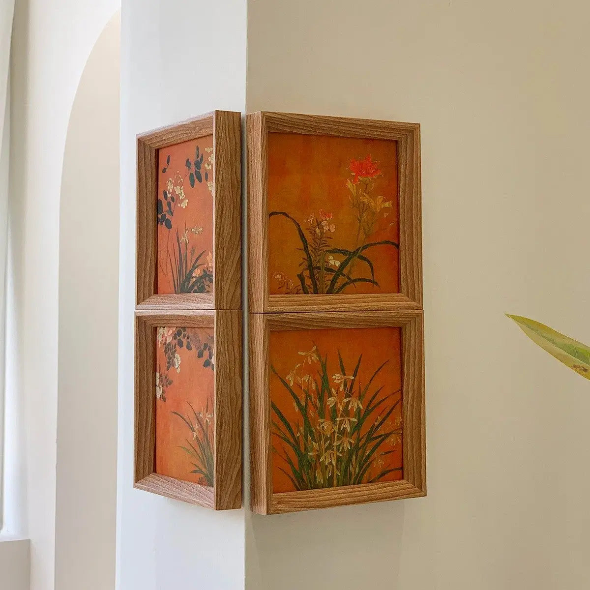 cadre mural bois foncé illustrations fleurs oiseaux classique fixations haute qualité vintage