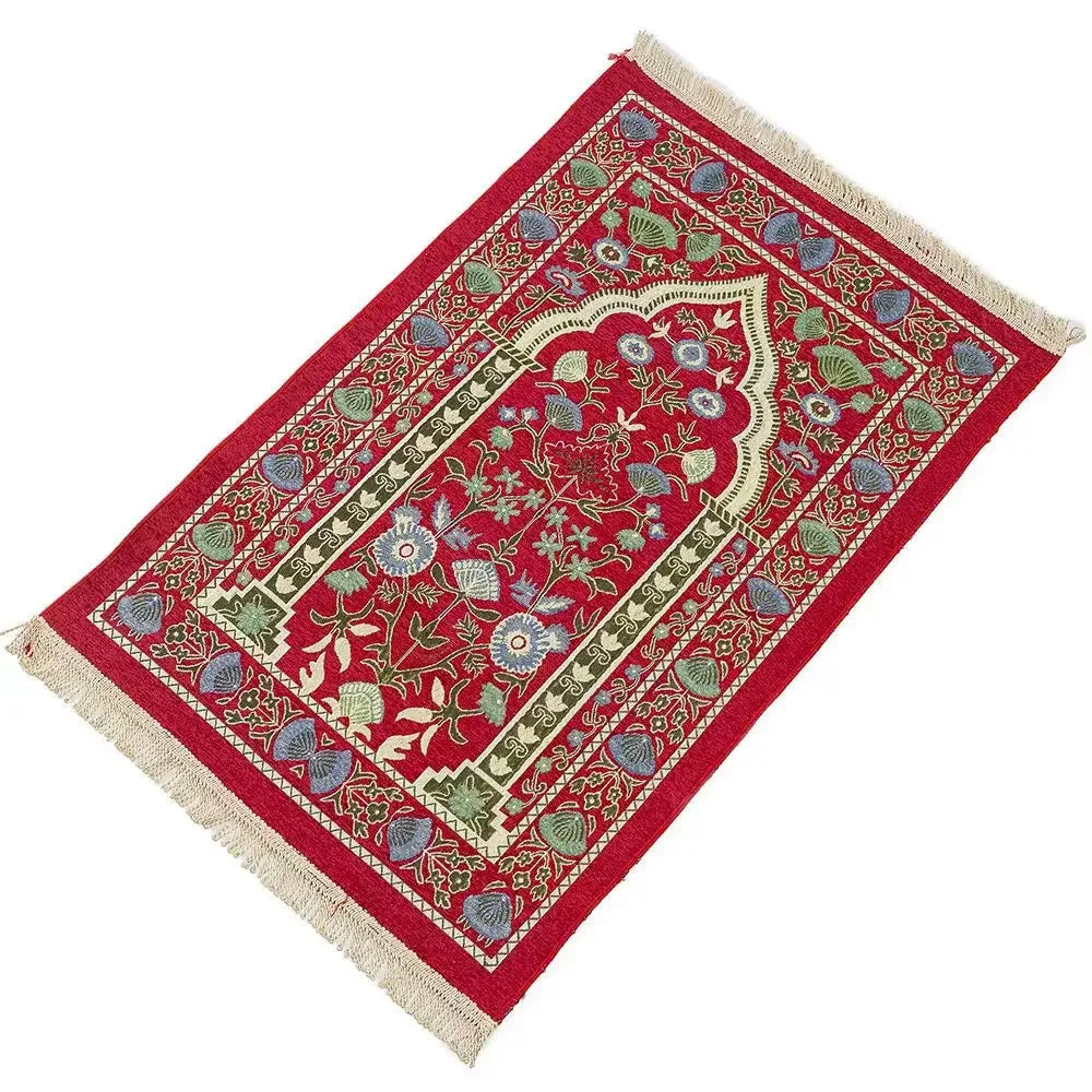 tapis prière traditionnel motifs floraux géométriques polyester antidérapant noir vert rouge bleu