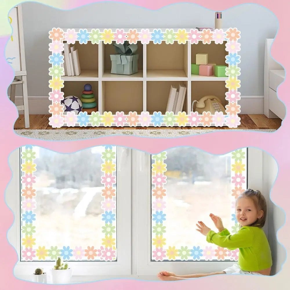 autocollants décoratifs fleurs colorées rose beige jaune vert bleu adhésifs opaques mur tableaux