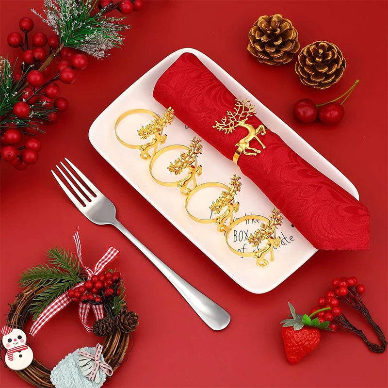 anneaux serviettes or rennes noel decoratifs argent fourchette cuillers métal festive table