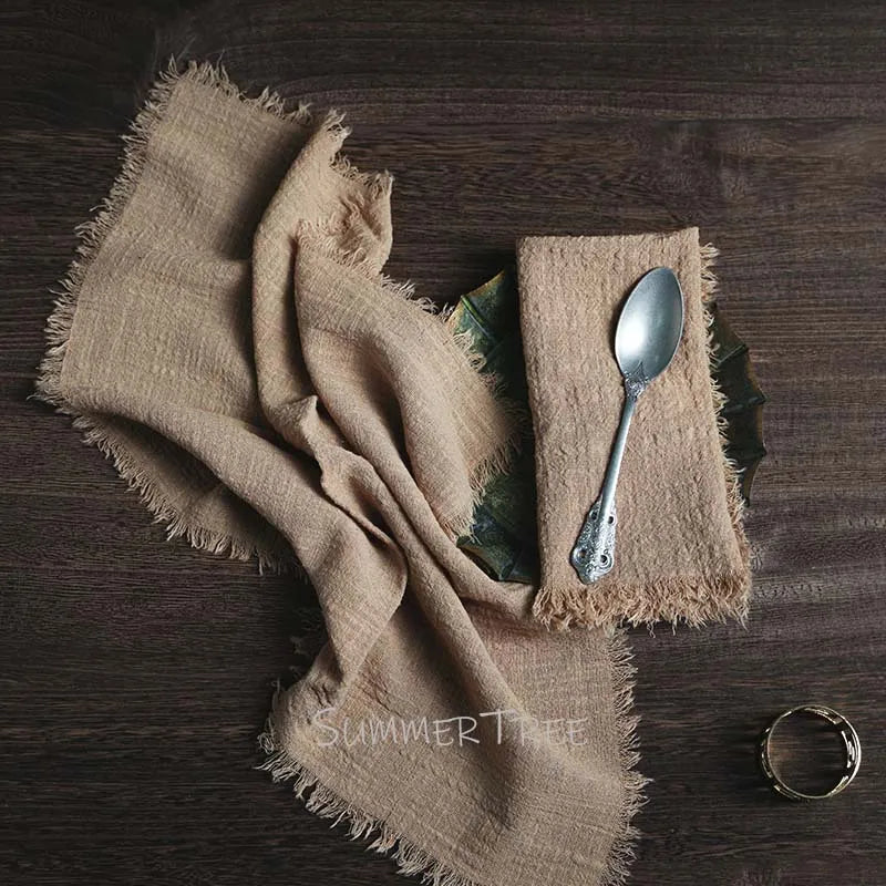 serviette table coton texture lin bords franges rustique décoration fête mariage maison