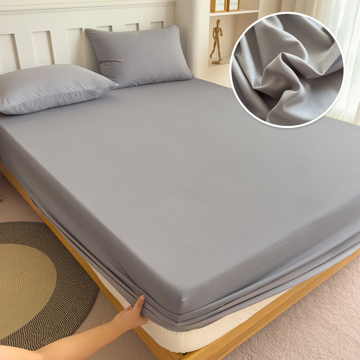 housse lit coton élastique uni moderne blanc bleu marine beige rose