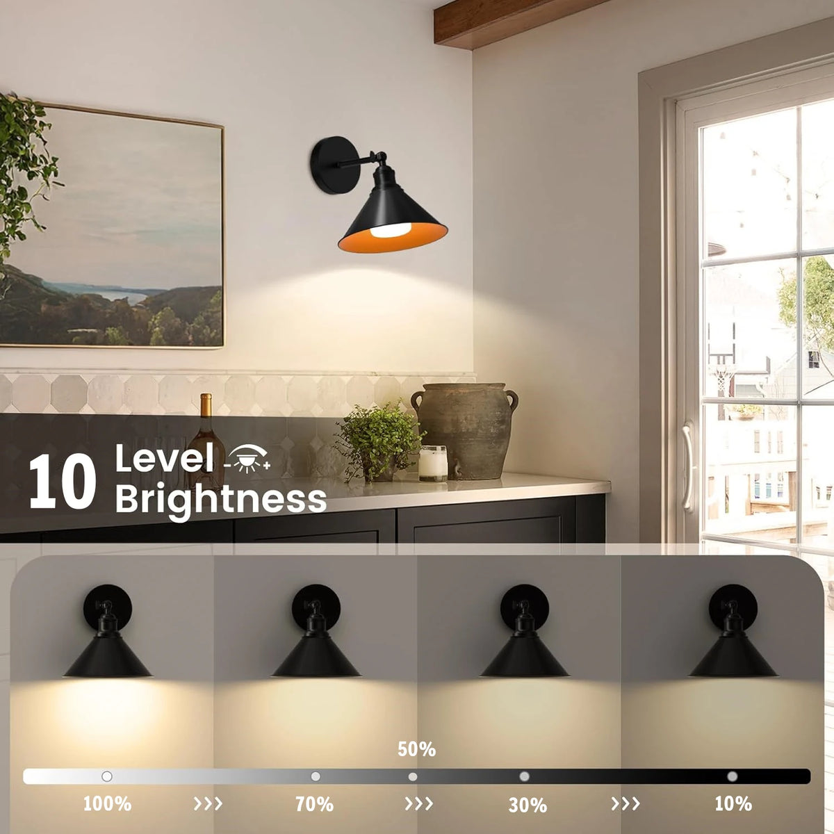 applique murale industrielle led rechargeable noir cuivre éclairage quotidien temporisation télécommande 15 couleursRGBOptimal