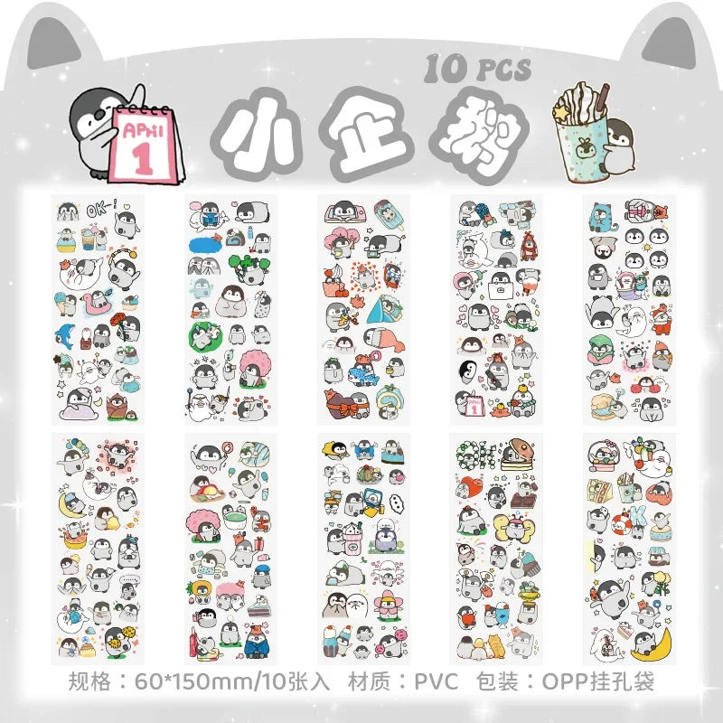 sticker kawaii adhésif dessins animés chats floraux textes scrapbooking transparent rose vert bleu blanc