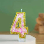 bougies numériques paillettes multicolores support brillant decoration fête números blanc doré rose pâle