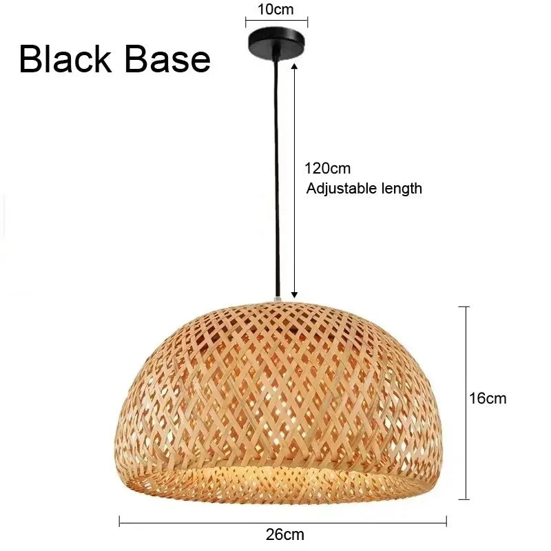 suspension lumineuse moderne bambou tissage beige doré fixe passe câble noir