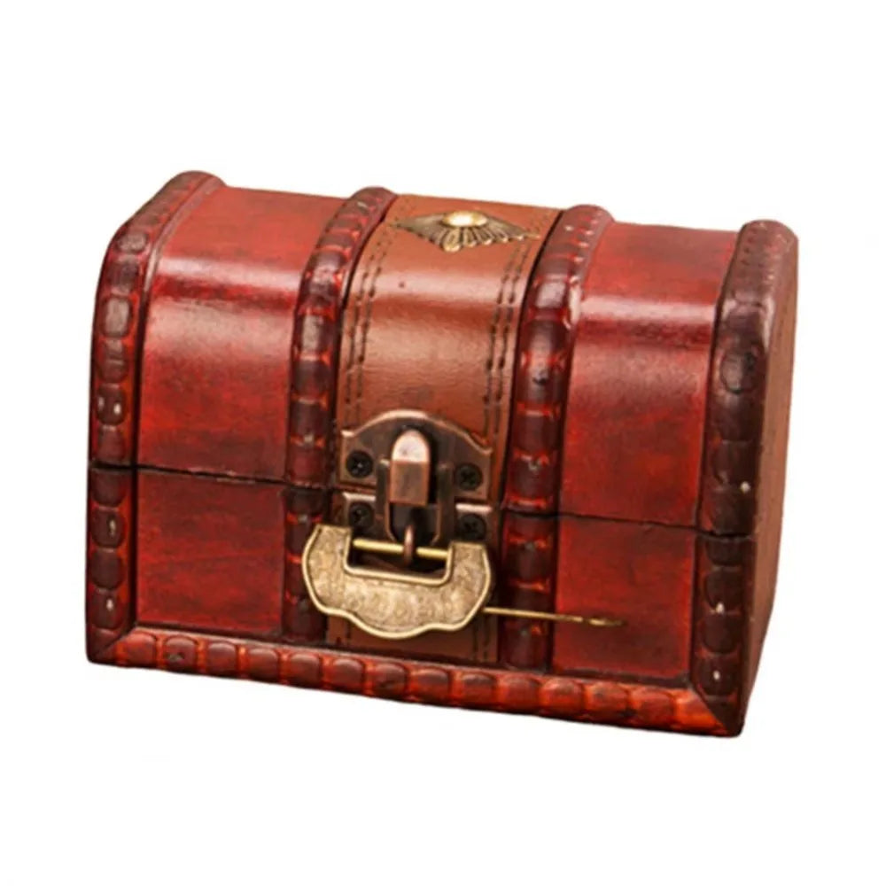 coffre bijoux vintage coffre bois rétro marron foncé ornements dorés serrure clé poignée