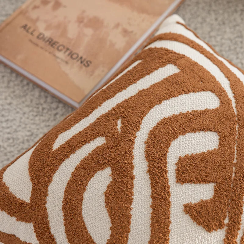 housse coussin polyester géométrique moderne marron blanc décoration canapé voiture