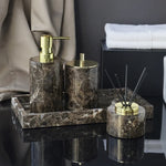 ensemble salle bain marbre distributeur savon porte savon diffuseur huiles essentielles noir doré