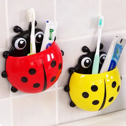 porte brosse dents coccinelle dessin animé rouge jaune bleu vert suction mignon cartoon organisateur