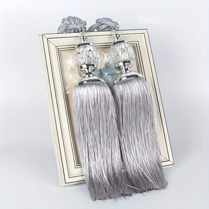 rubans rideaux pompons gris doré texture tissée classique élégants accessoire voilure moderne
